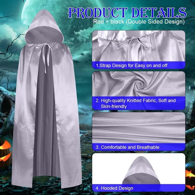 Detalle 2 de Aomig Hooded Cape 150cm Long Halloween Cape