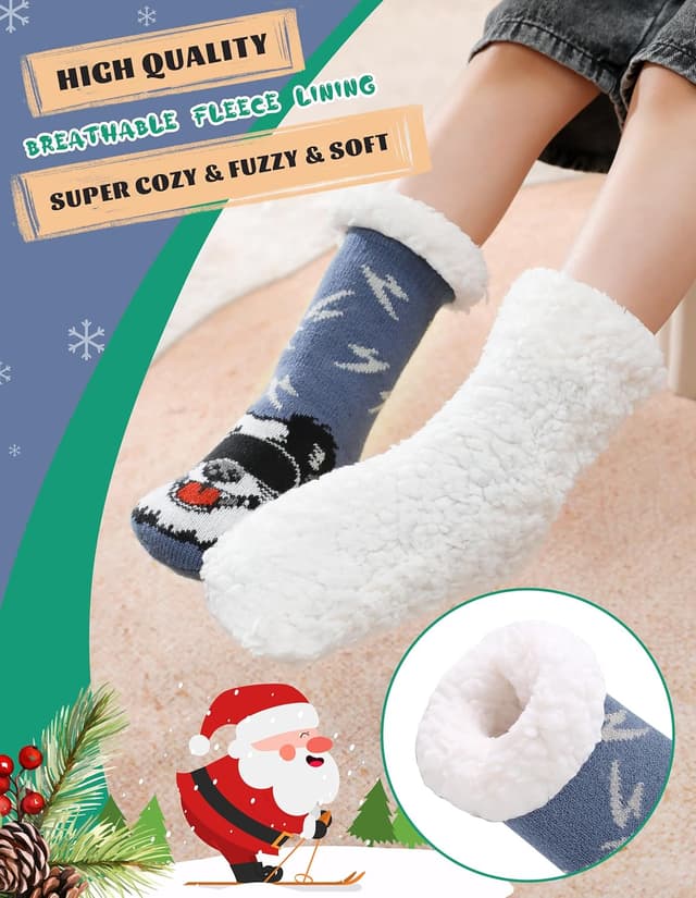 Detalle de HERYEBING Kuschelsocken für Jungen und Mädchen – warme Winter-Hüttensocken mit Anti-Rutsch