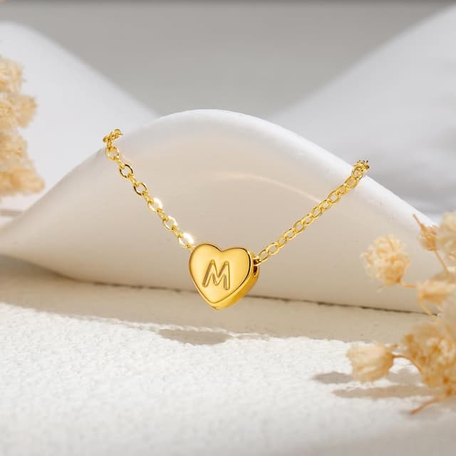 Detalle de TINGN Bracciale da donna a cuore in oro 14 carati personalizzato (set di 2) per Festa della Mamma
