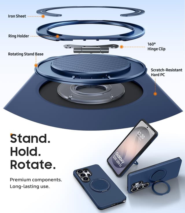 Thumbnail 6 de AOUIA for Samsung S26 Ultra Case (Blue) with 2-Pack Screen Protector and 360° Rotating Kickstand