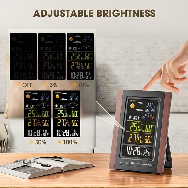 Detalle de Stazione meteo radio con sensore esterno: temperatura e umidità interno/esterno con orologio DCF e previsioni