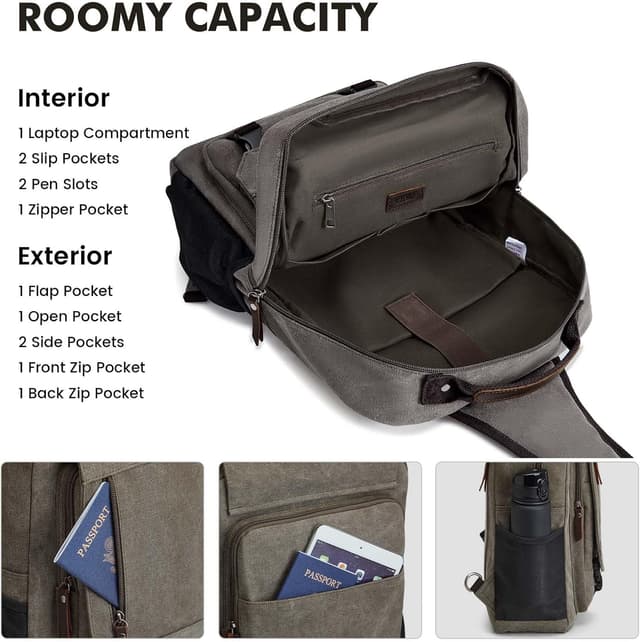 Detalle de S-ZONE Zaino da uomo impermeabile in tela per laptop 13–16 pollici con tasca RFID