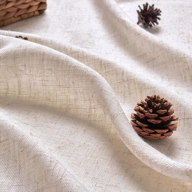 Detalle de Woaboy Leinen Kruz Gardinen (2er-Set) halbtransparent mit Ösen, 140 x 145 cm – Weiß