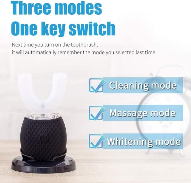 Detalle de Automatische Ultraschall-Zahnbürste (360°) mit Timer & 4 Modi – elektrische Schallzahnbürste für Erwachsene, Schwarz
