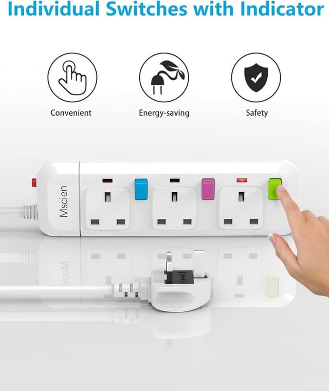 Detalle 1 de Mscien Extension Lead 1.8m with switches 🔌