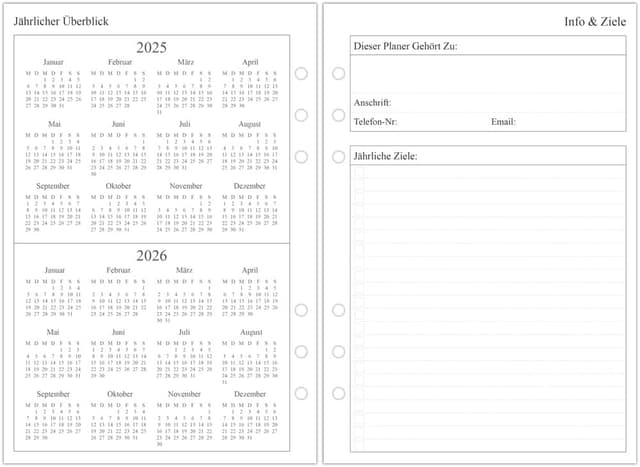 Detalle 2 de A5 Wochenplaner Einlage 2026 mit Tabs