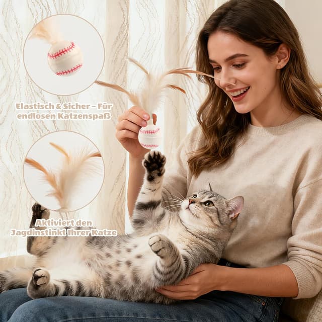 Detalle de Katzennapf Keramik-Set „Katzennapf Keramik 2er“- rutschfeste Futternäpfe mit Silikonbasis und 2 Spielbällen, weiß