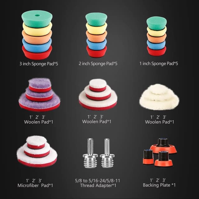 Detalle 2 de SPTA Mini Polierschwamm-Set (32-tlg) mit M14-Adapter für exzentrische Poliermaschinen