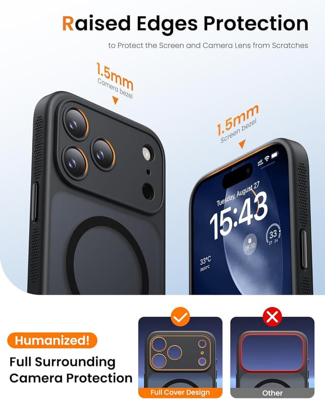 Detalle de BXYJY iPhone 17 Pro Max Magnetic Case with Stand, MagSafe-Compatible, Camera Control Button Cover (Black)