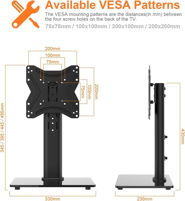 Detalle de GRIFEMA GB1005-2 supporto TV da tavolo girevole 17–43” con base in vetro temperato