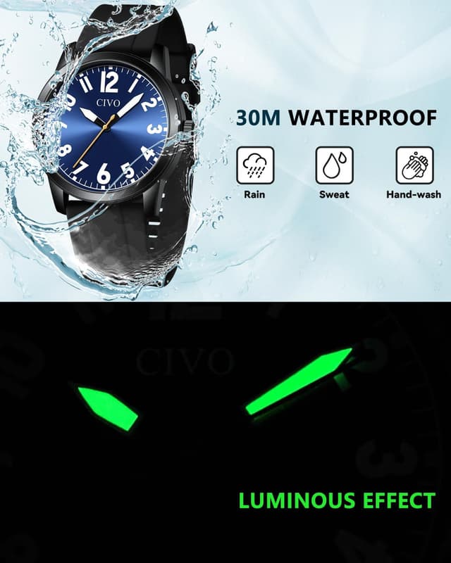 Detalle de CIVO Herren Analog-Uhr wasserdicht mit großen Ziffern (42 mm) – leicht ablesbar