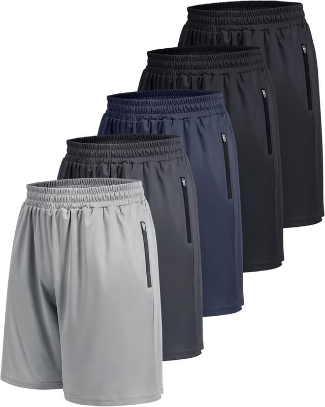 Detalle de BOOJO 5-Pack Athletic Basketball Shorts for Men with Zipper Pockets (Lightweight Quick-Dry)