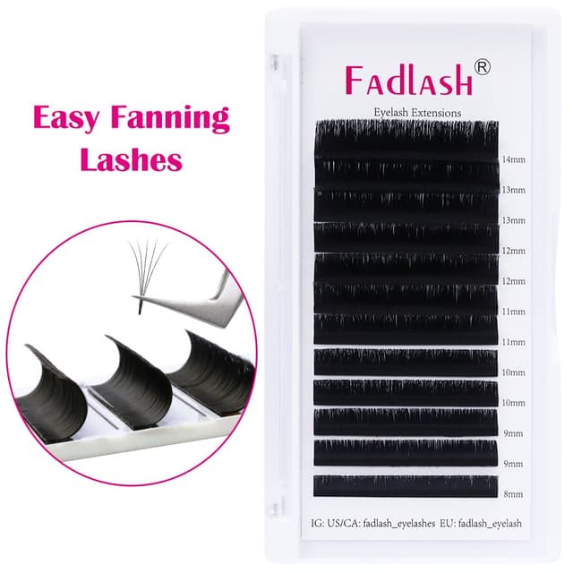 Detalle de FADLASH Selbstfächernde Volumen Wimpern Easy Fan Lashes (12 Rhein Volumen Technik, D-Curl, 0,05 mm)