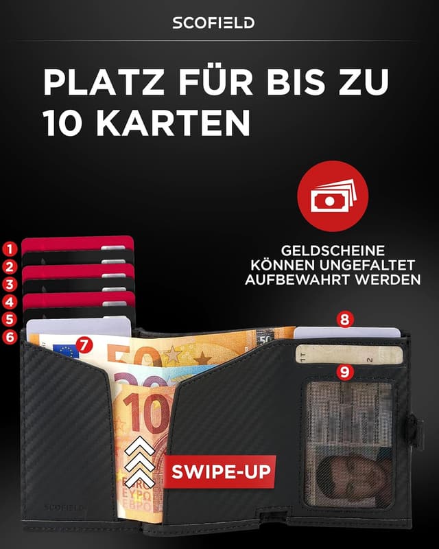 Detalle de SF SCOFIELD Duality Air Airtag Wallet mit Münzfach – RFID/NFC-Schutz für Herren