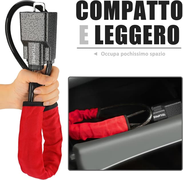 Detalle de Tevlaphee Bloccasterzo per auto con testa in metallo, antifurto visibile e 3 chiavi (rosso)