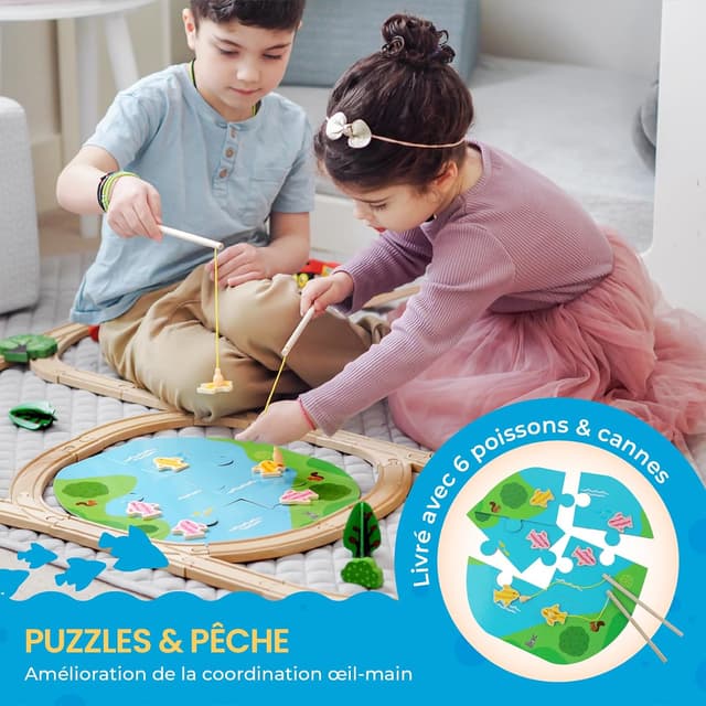 Detalle 2 de Tiny Land Kit de chemin de fer en bois 110 pièces pour enfants de 3 à 7 ans