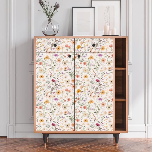 Detalle de ANHUIB Blumen Tapete zum Selbstkleb en im Boho-Aquarell-Stil (44 x 300 cm) – Vinyl, abnehmbar, wasserdicht