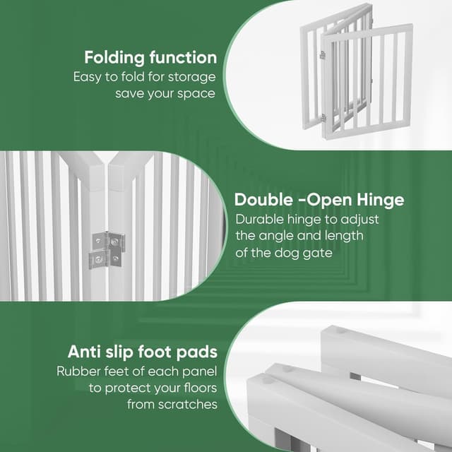 Detalle de Foldable Dog Gate Indoor (6 Panels) for Doorways with Metal Support Feet, White