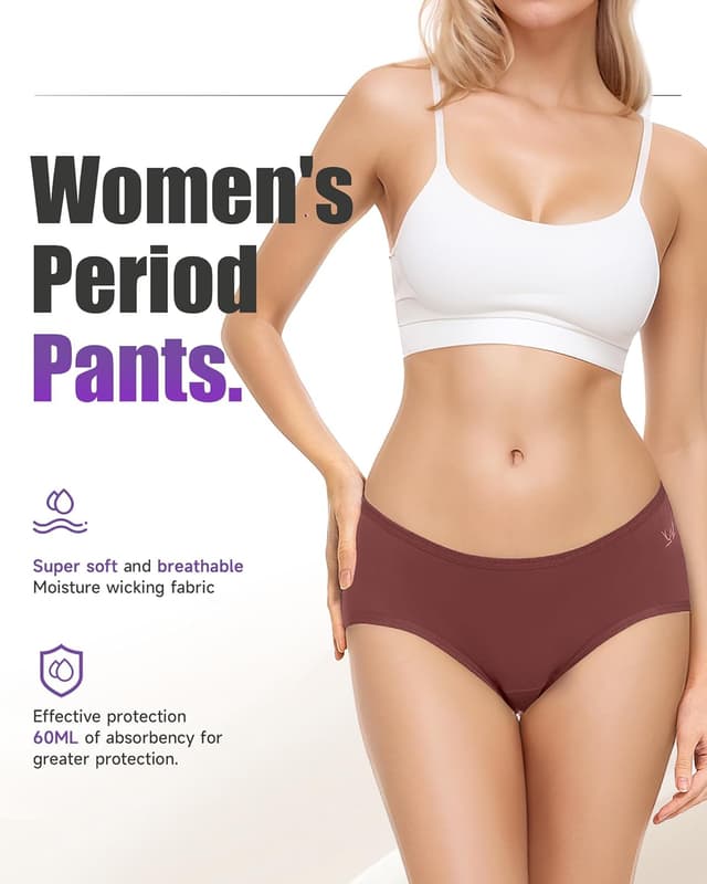 Detalle de TANSTC mutande mestruali donna in cotone, 4 strati assorbenti (3 pack)