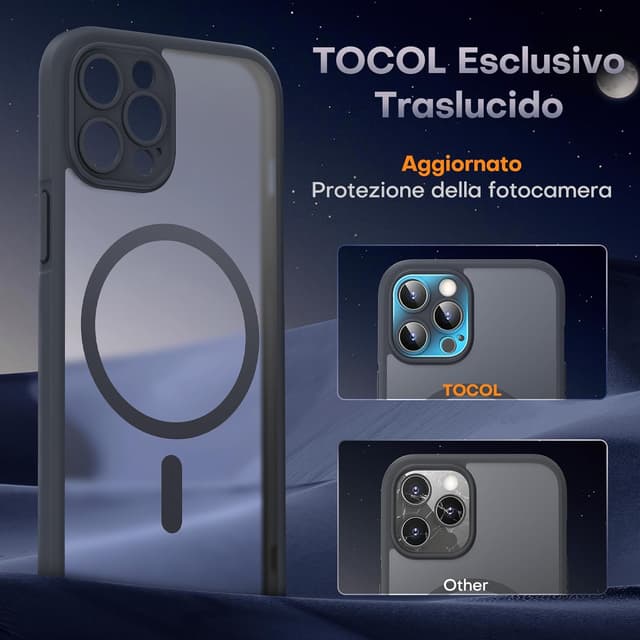 Detalle de TOCOL Cover magnetica per iPhone 12 Pro Max 6,7” con MagSafe e protezione fotocamera integrata (nero)