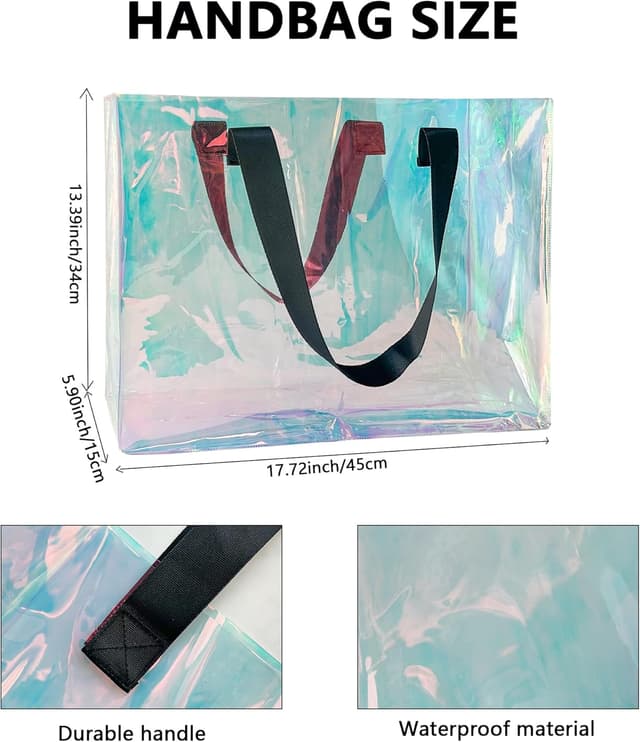 Detalle de TotePrint transparente PVC Strandtasche (45 x 34 x 15 cm) mit blauen Tragegriffen