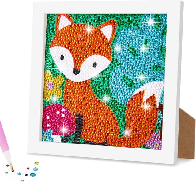 Detalle de Kit Diamond Painting 5D AUAUY con cornice in legno – gatti/volpe, decorazione fai-da-te per parete