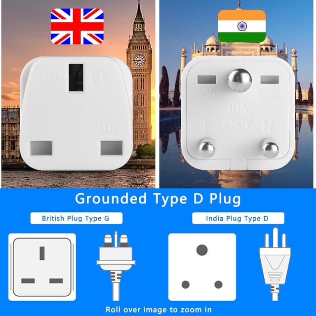 Detalle de XGKEGS UK to India plug adapter 2 pack