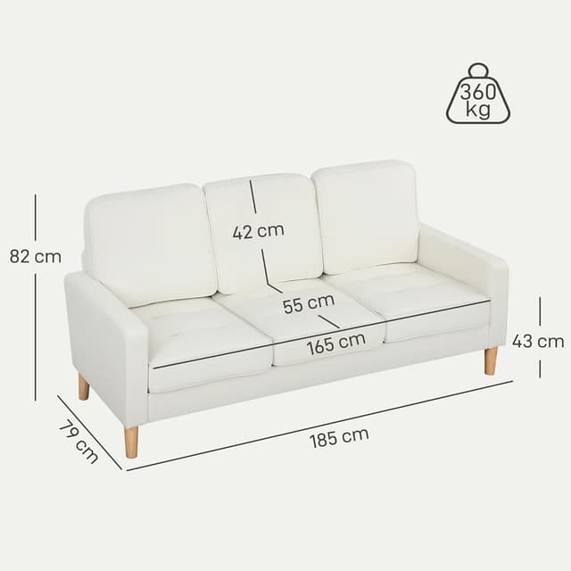 Detalle de HOMCOM Canapé 3 places en velours crème avec coussins épais et assise capitonnée