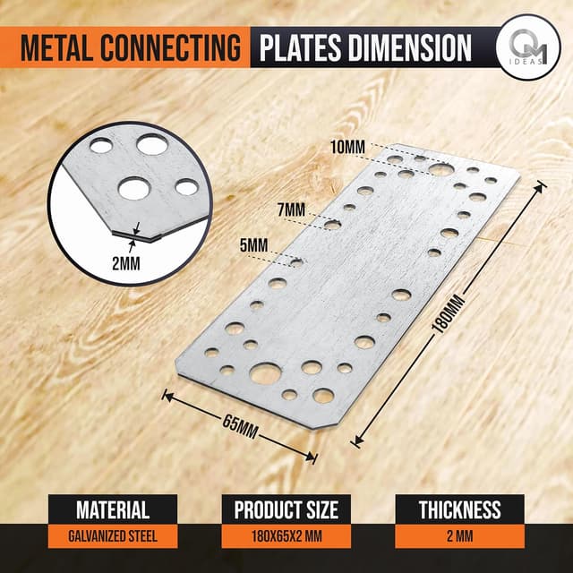 Detalle 2 de OMIDEAS 10er-Pack Flachverbinder (180 x 65 x 2 mm) aus verzinktem Stahlblech
