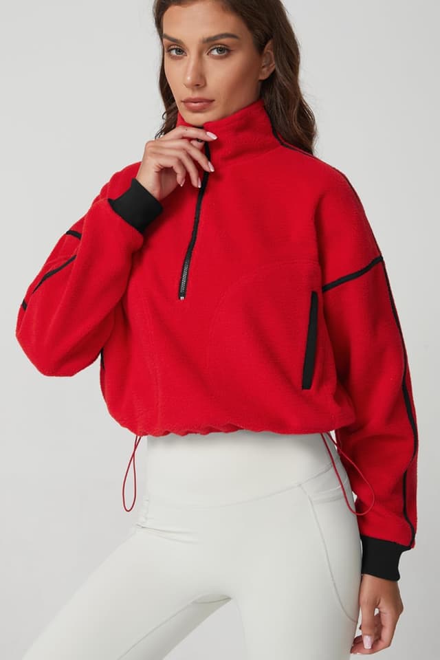 Detalle de QINSEN Women’s Half Zip Fleece Short Pullover Sweatshirt Sherpa-Style Top