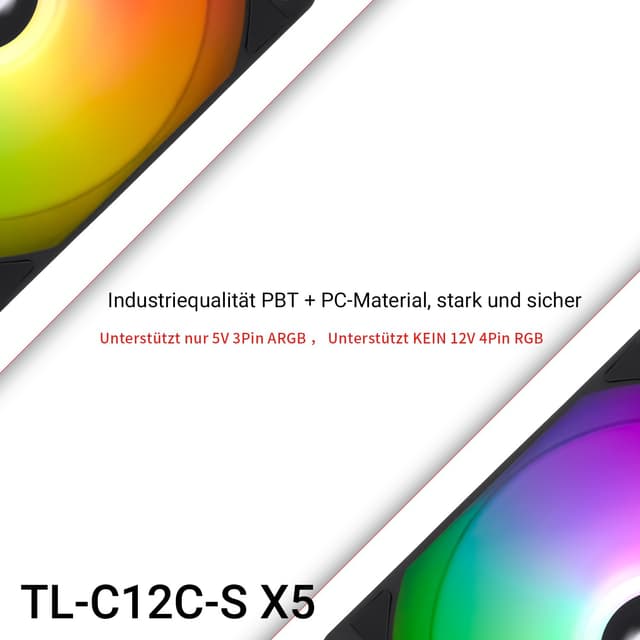 Detalle de Thermalright TR-TL-C12C-S X5 120-mm PWM-ARGB-Lüfter (5er-Set) mit 5V-3-Pin-ARGB und 1550 U/min