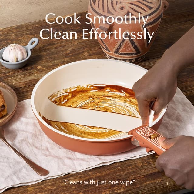 Detalle de CAROTE 21-Piece Ceramic Cookware Set with Detachable Handle (Terracotta)