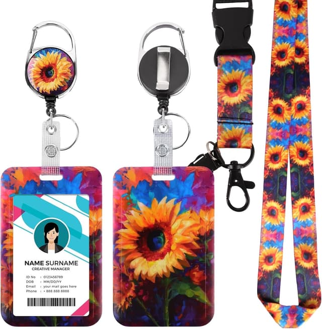 Detalle de Ausweishülle mit Band Sonnenblume 2 – ID Badge Holder Breakaway mit einziehbarer Badge Reel