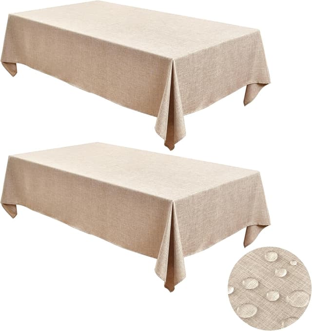 Detalle de Fitable Faux Linen Tablecloths for Rectangle Tables (2-Pack, Water & Stain Resistant) — Beige
