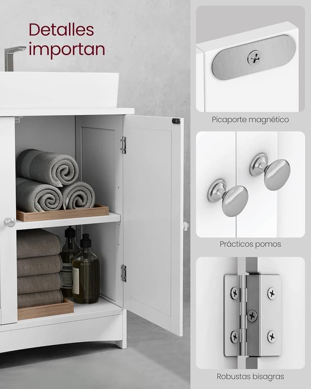 Thumbnail 6 de VASAGLE BBC01WT mobiletto sottolavandino 60x60x30 cm 🪵