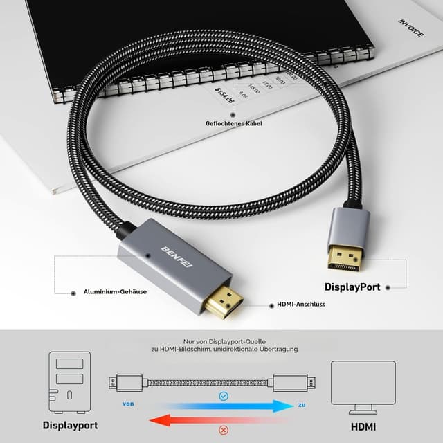 Detalle 2 de BENFEI 4K DP zu HDMI Kabel 1,8 m