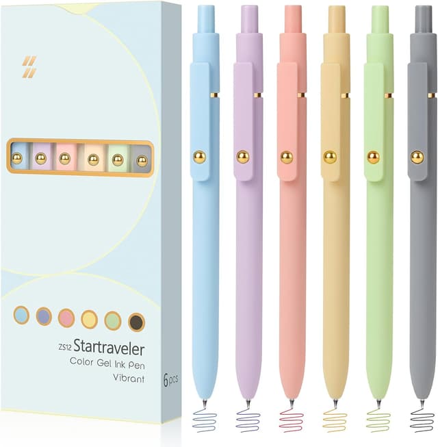 Detalle de FIOVER Colored Pens 6-Pack Gel Pens (0.7mm) for Journaling, Drawing and Notes