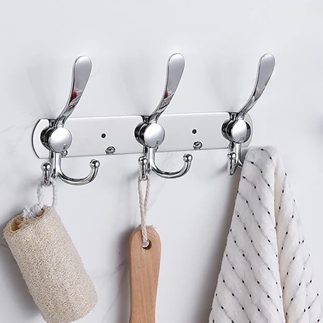 Detalle de LYLIN porte-manteau mural en acier inoxydable – 9 crochets (2 pièces), argent