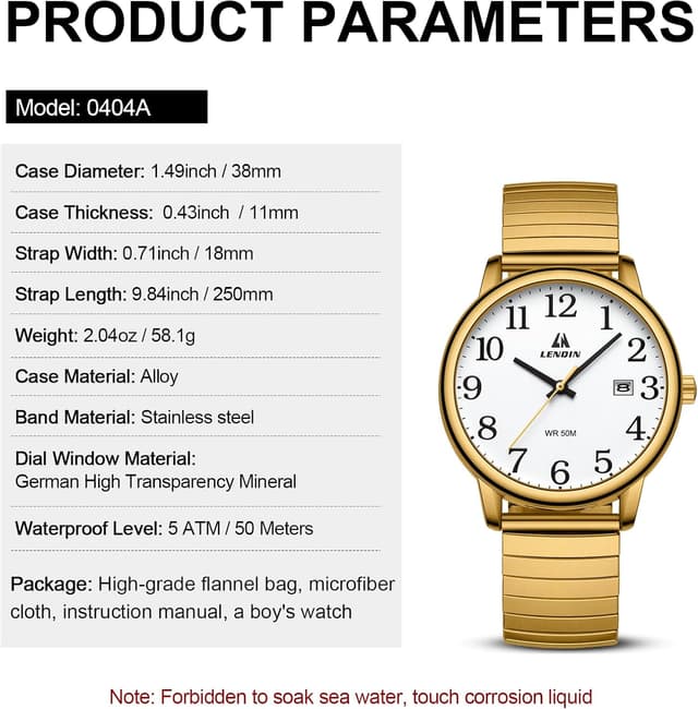 Detalle 2 de Herren Analog Quarzuhr 38 mm wasserdicht