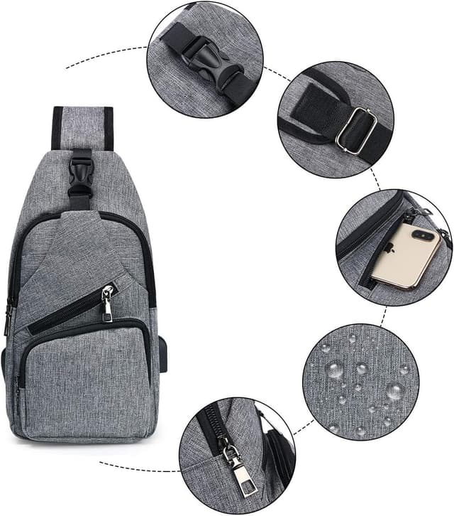 Detalle 2 de flintronic Sling Bag with USB Charging Port – water-repellent crossbody/chest bag for hiking, cycling and travel