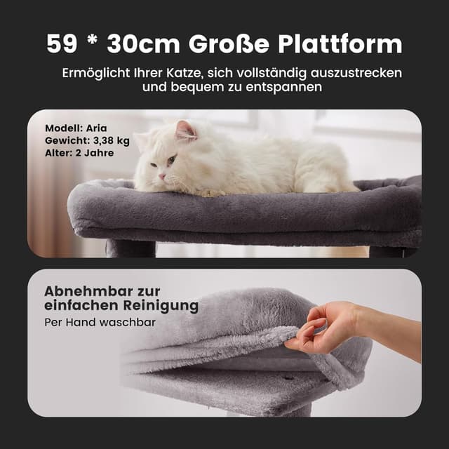 Thumbnail 6 de Gardner Pet Katzenbaum groß (105 cm) – Kletterbaum mit Kratzsäule, Plattform, 2 Höhlen und Korb, Dunkelgrau