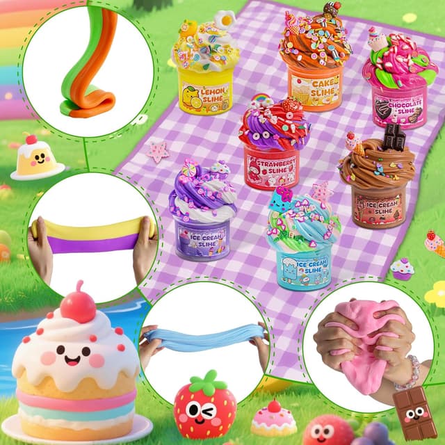 Detalle de 18 Pack Butter Cloud Slime Kit for Kids (18 Colors + Add-Ins) — Slime Party Favors for Ages 8–12