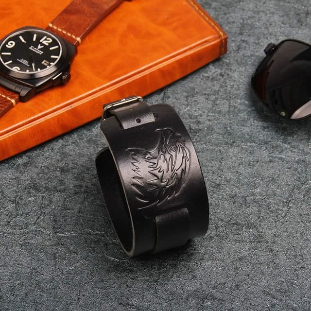 Thumbnail 1 de Thajaling Pulsera cuero negro estilo búho