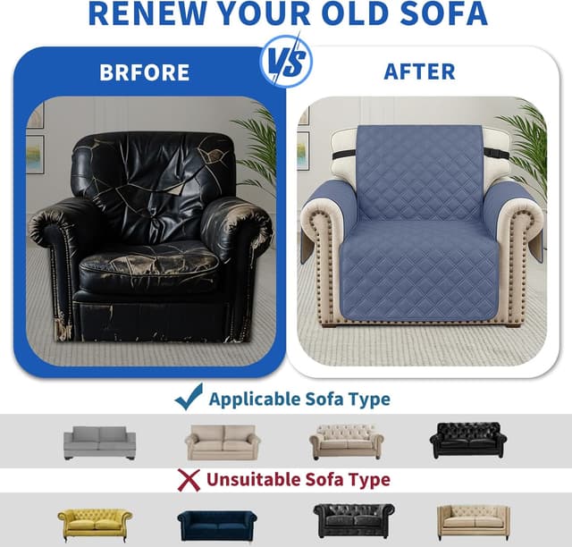 Thumbnail 5 de YSTELLAA copridivano impermeabile 4 posti con braccioli, antiscivolo e antigraffio (blu/grigio)