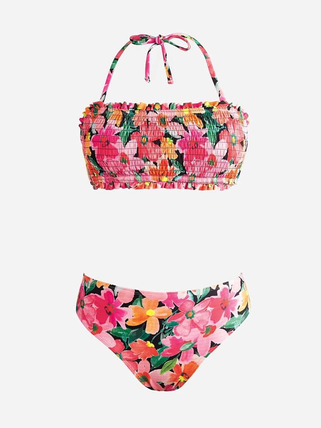 Detalle de CUPSHE Bikini deux pièces pour femme : haut bandeau à nouer et bretelles amovibles, bas taille mi-haute