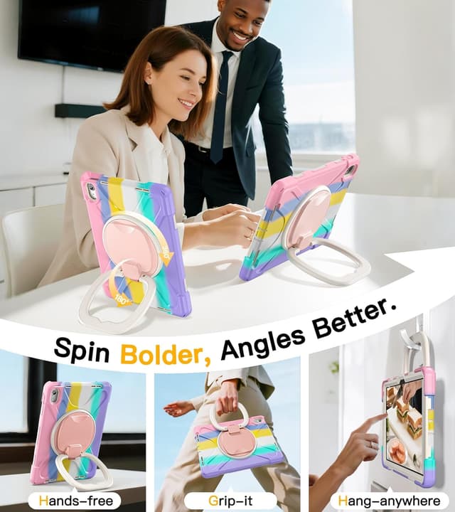 Detalle 2 de BRAECN Kids Case for iPad (A16) 11th/10th Generation, Rugged Silicone Cover with Screen Protector, Kickstand & Strap (Pink)