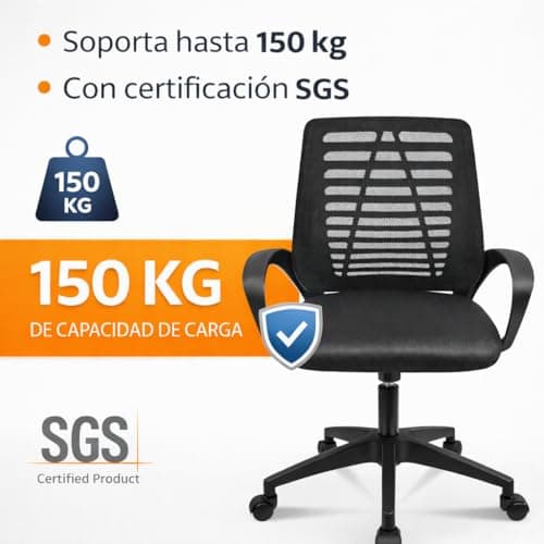 Detalle 1 de Silla ergonómica de oficina T-LOVENDO - respaldo de malla transpirable, soporte lumbar y altura regulable