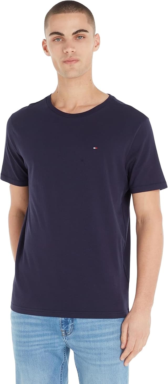 Detalle de Tommy Hilfiger Herren T-Shirt Kurzarm Rundhalsausschnitt aus Bio-Baumwolle
