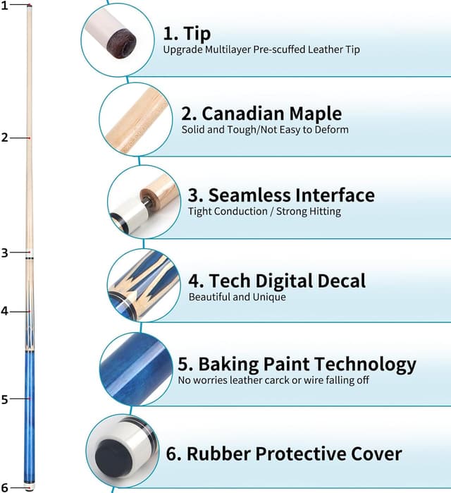 Thumbnail 1 de AKLOT Pool Queue 58" Set Kanadischer Ahornholz