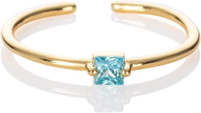 Detalle 2 de Bague fine réglable namana pour femme avec pierre carrée en zirconia couleur fuchsia